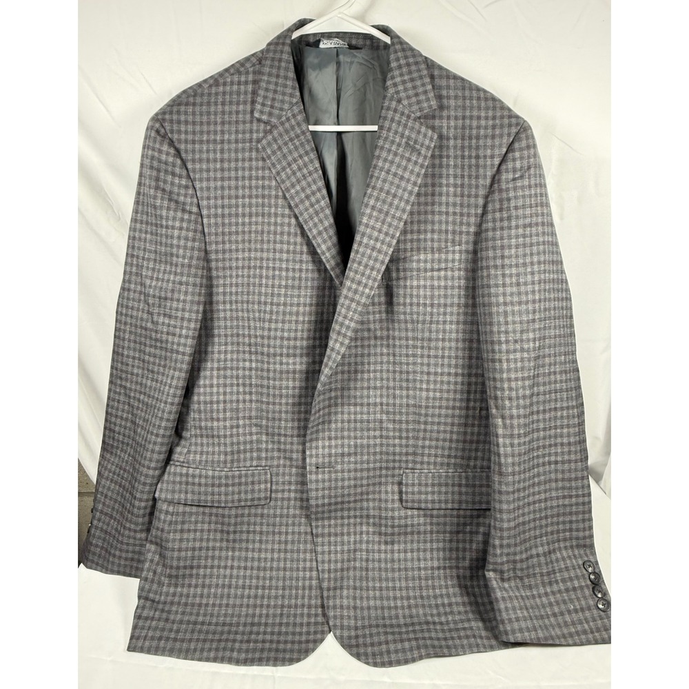 Jos. A. Bank Traveler Blazer 44R Mens Grey Purple Check Tailored Fit Sport Coat